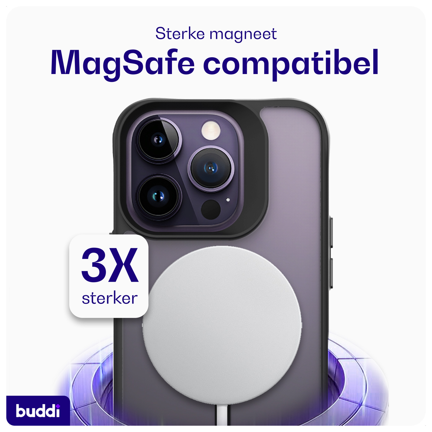 Buddi Hybrid Apple iPhone 14 Pro Hoesje MagSafe Back Cover Matte Zwart afbeelding 4