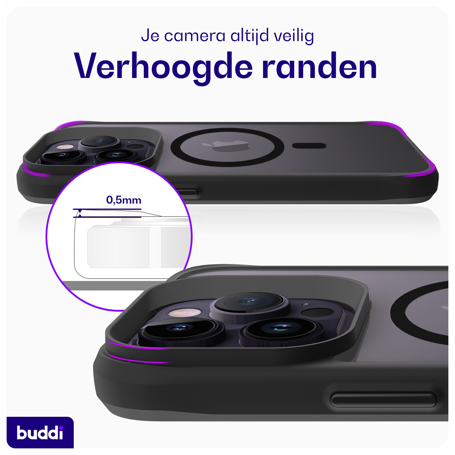 Buddi Hybrid Apple iPhone 14 Pro Hoesje MagSafe Back Cover Matte Zwart afbeelding 5