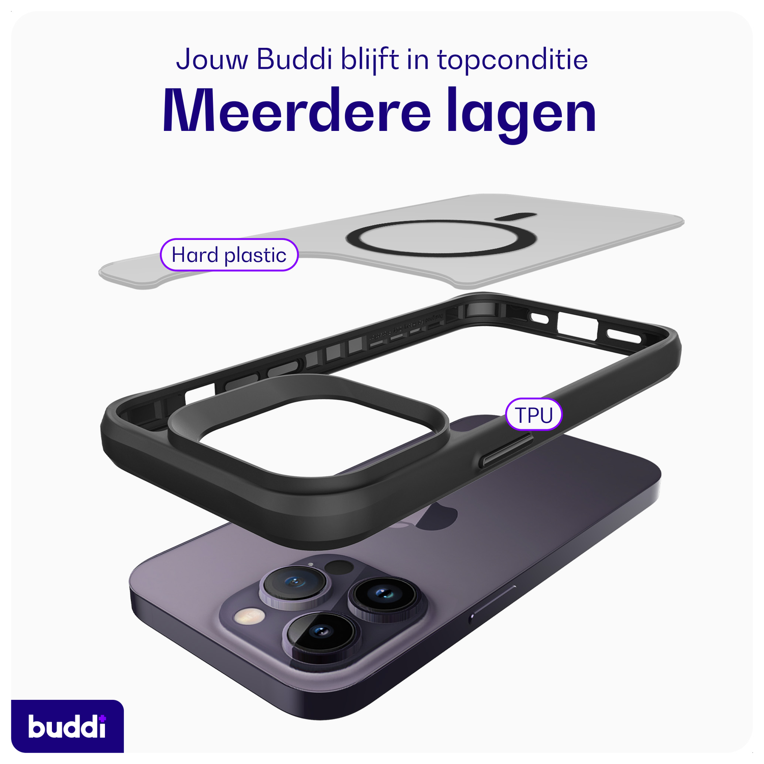 Buddi Hybrid Apple iPhone 14 Pro Hoesje MagSafe Back Cover Matte Zwart afbeelding 7