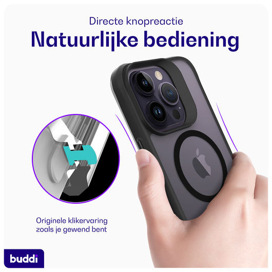 Buddi Hybrid Apple iPhone 14 Pro Hoesje MagSafe Back Cover Matte Zwart afbeelding 3