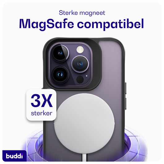 Buddi Hybrid Apple iPhone 14 Pro Hoesje MagSafe Back Cover Matte Zwart afbeelding 4