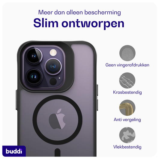 Buddi Hybrid Apple iPhone 14 Pro Hoesje MagSafe Back Cover Matte Zwart afbeelding 6