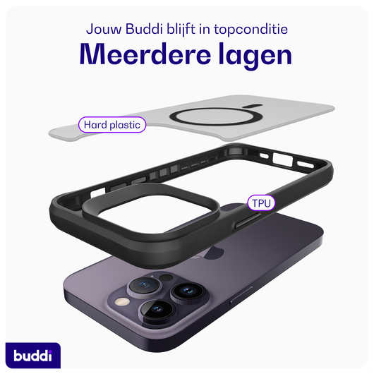 Buddi Hybrid Apple iPhone 14 Pro Hoesje MagSafe Back Cover Matte Zwart afbeelding 7