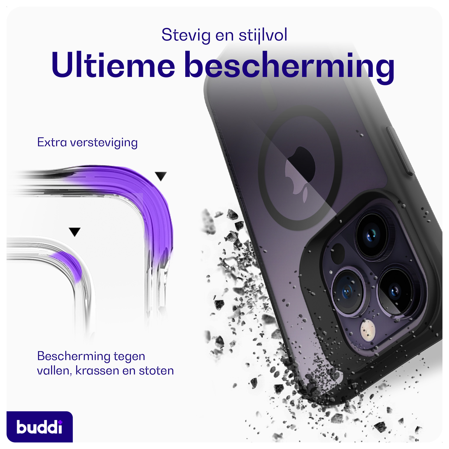 Buddi Hybrid Apple iPhone 14 Pro Max Hoesje MagSafe Back Cover Transparant Zwart afbeelding 2