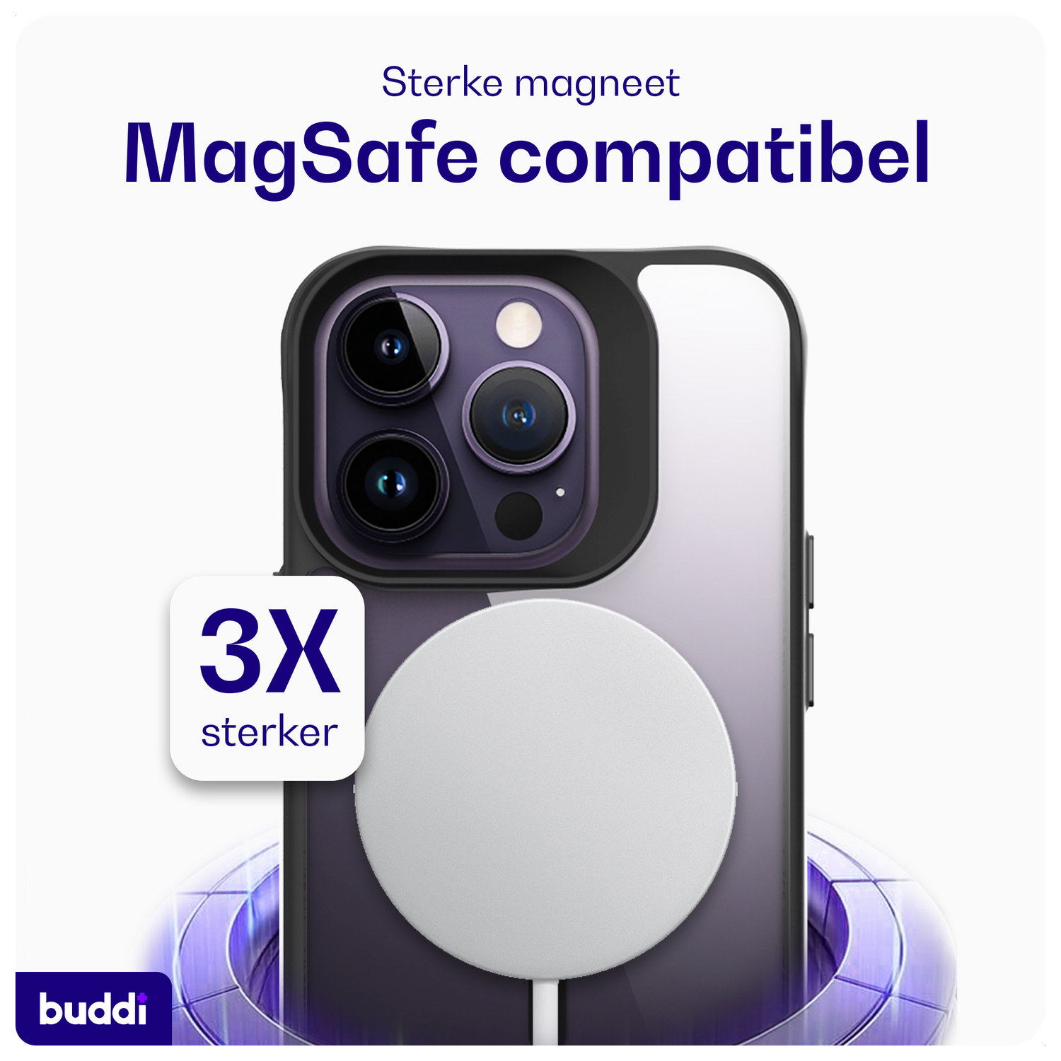 Buddi Hybrid Apple iPhone 14 Pro Max Hoesje MagSafe Back Cover Transparant Zwart afbeelding 3