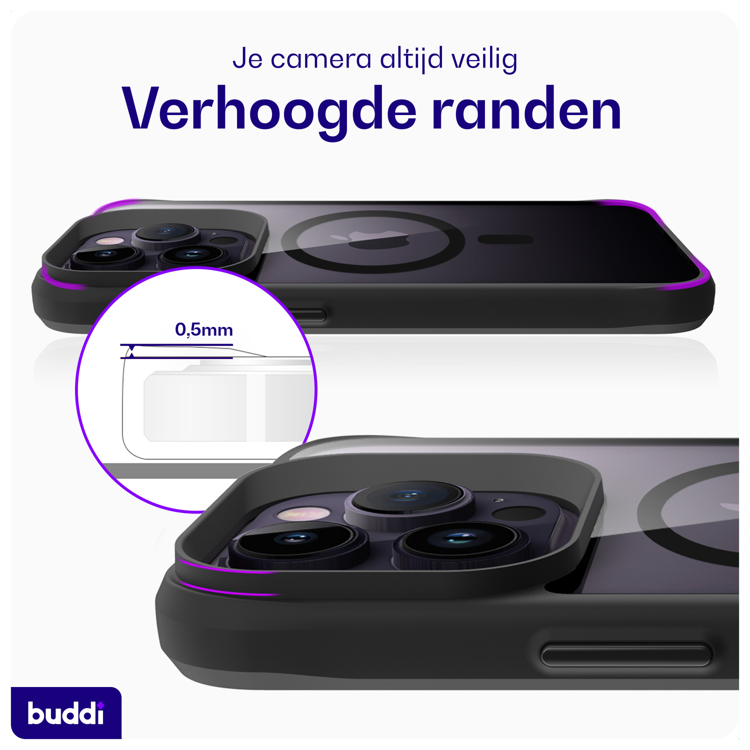 Buddi Hybrid Apple iPhone 14 Pro Max Hoesje MagSafe Back Cover Transparant Zwart afbeelding 5
