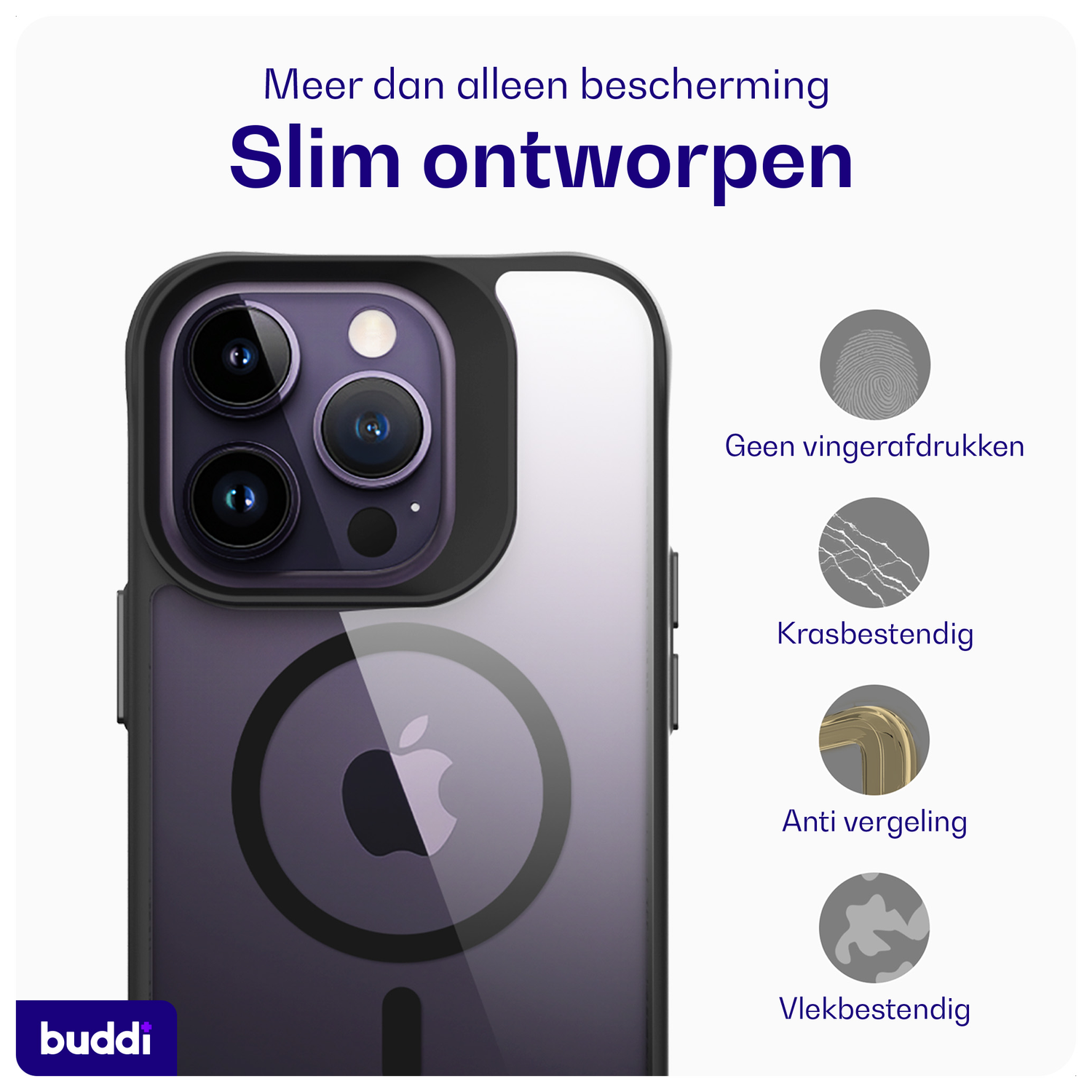 Buddi Hybrid Apple iPhone 14 Pro Max Hoesje MagSafe Back Cover Transparant Zwart afbeelding 6