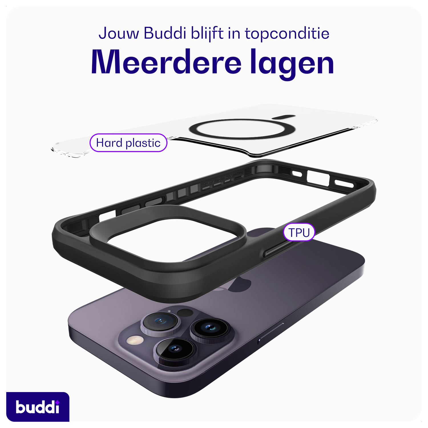 Buddi Hybrid Apple iPhone 14 Pro Max Hoesje MagSafe Back Cover Transparant Zwart afbeelding 7