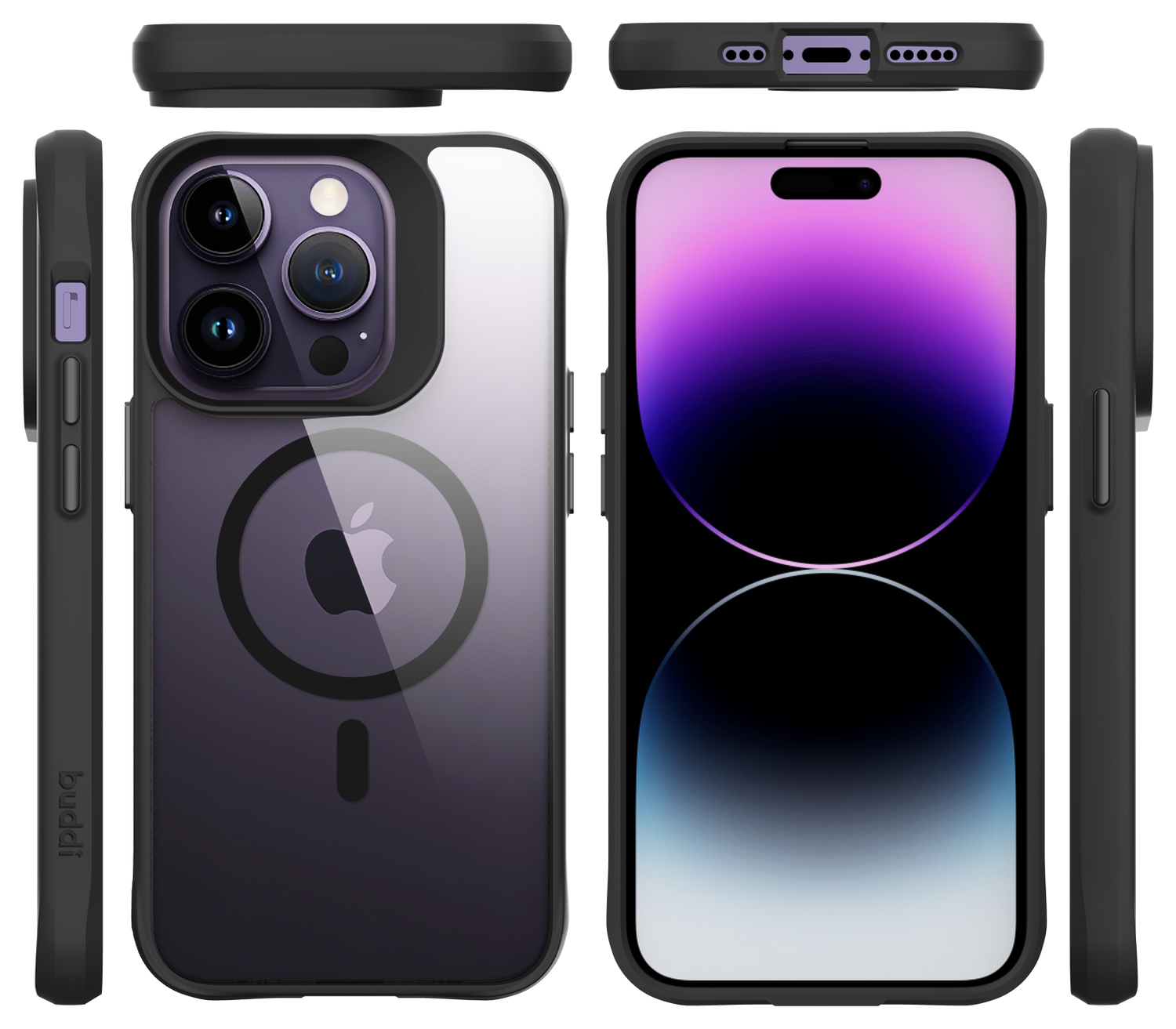 Buddi Hybrid Apple iPhone 14 Pro Max Hoesje MagSafe Back Cover Transparant Zwart afbeelding 9
