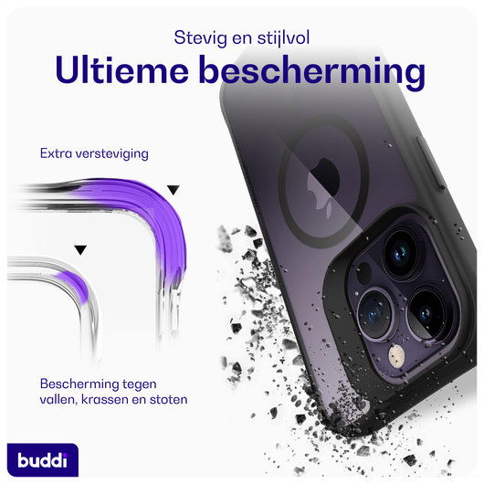 Buddi Hybrid Apple iPhone 14 Pro Max Hoesje MagSafe Back Cover Transparant Zwart afbeelding 2