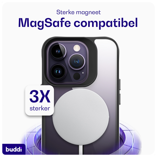 Buddi Hybrid Apple iPhone 14 Pro Max Hoesje MagSafe Back Cover Transparant Zwart afbeelding 3