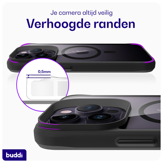 Buddi Hybrid Apple iPhone 14 Pro Max Hoesje MagSafe Back Cover Transparant Zwart afbeelding 5