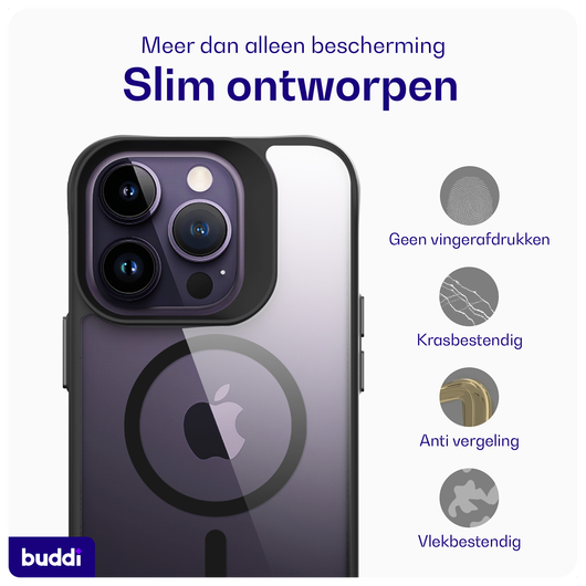 Buddi Hybrid Apple iPhone 14 Pro Max Hoesje MagSafe Back Cover Transparant Zwart afbeelding 6