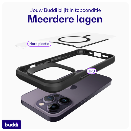 Buddi Hybrid Apple iPhone 14 Pro Max Hoesje MagSafe Back Cover Transparant Zwart afbeelding 7