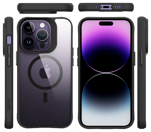 Buddi Hybrid Apple iPhone 14 Pro Max Hoesje MagSafe Back Cover Transparant Zwart afbeelding 9