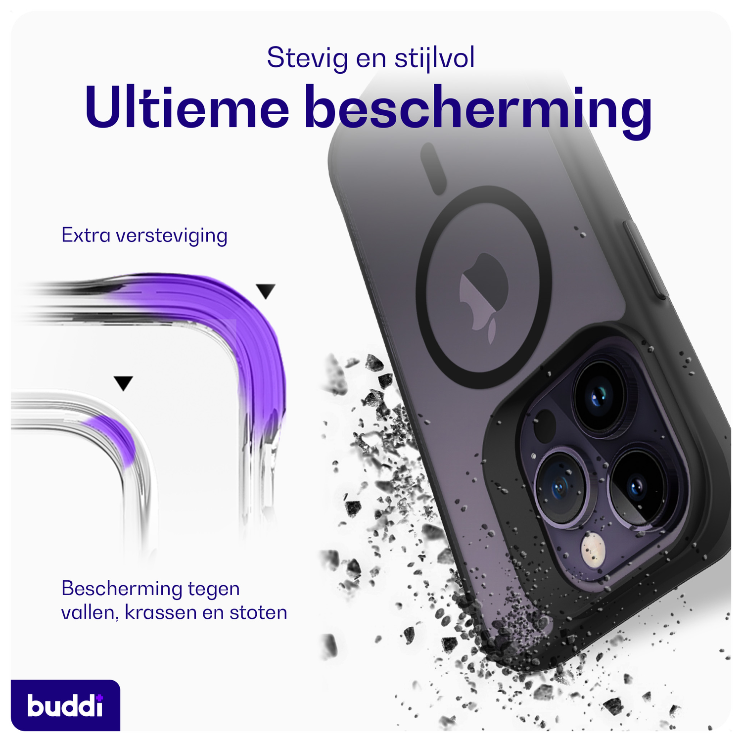 Buddi Hybrid Apple iPhone 14 Pro Max Hoesje MagSafe Back Cover Matte Zwart afbeelding 2