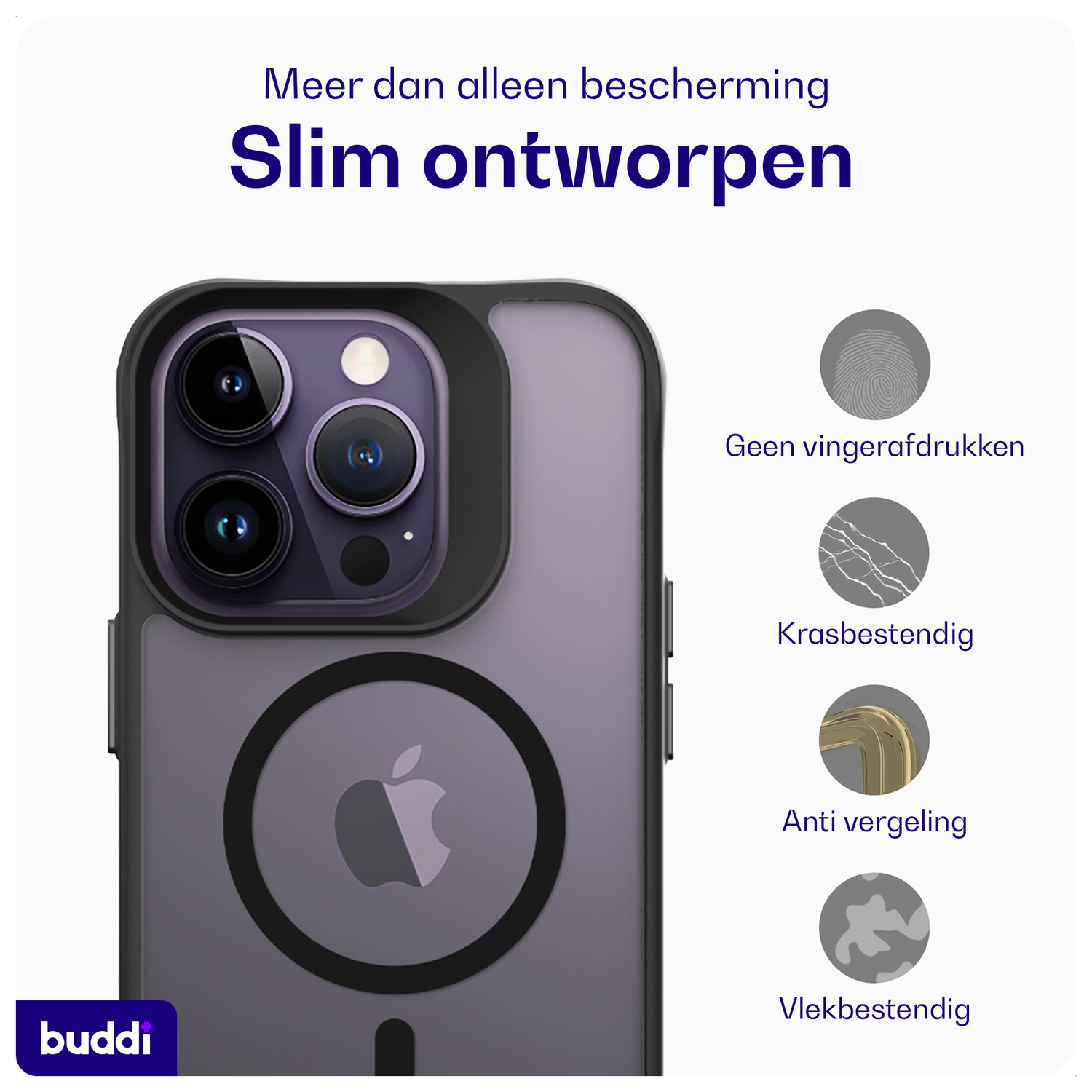 Buddi Hybrid Apple iPhone 14 Pro Max Hoesje MagSafe Back Cover Matte Zwart afbeelding 6