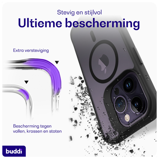 Buddi Hybrid Apple iPhone 14 Pro Max Hoesje MagSafe Back Cover Matte Zwart afbeelding 2