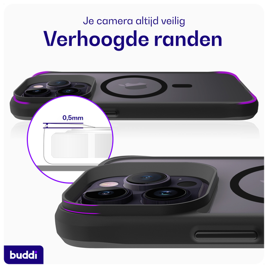 Buddi Hybrid Apple iPhone 14 Pro Max Hoesje MagSafe Back Cover Matte Zwart afbeelding 5
