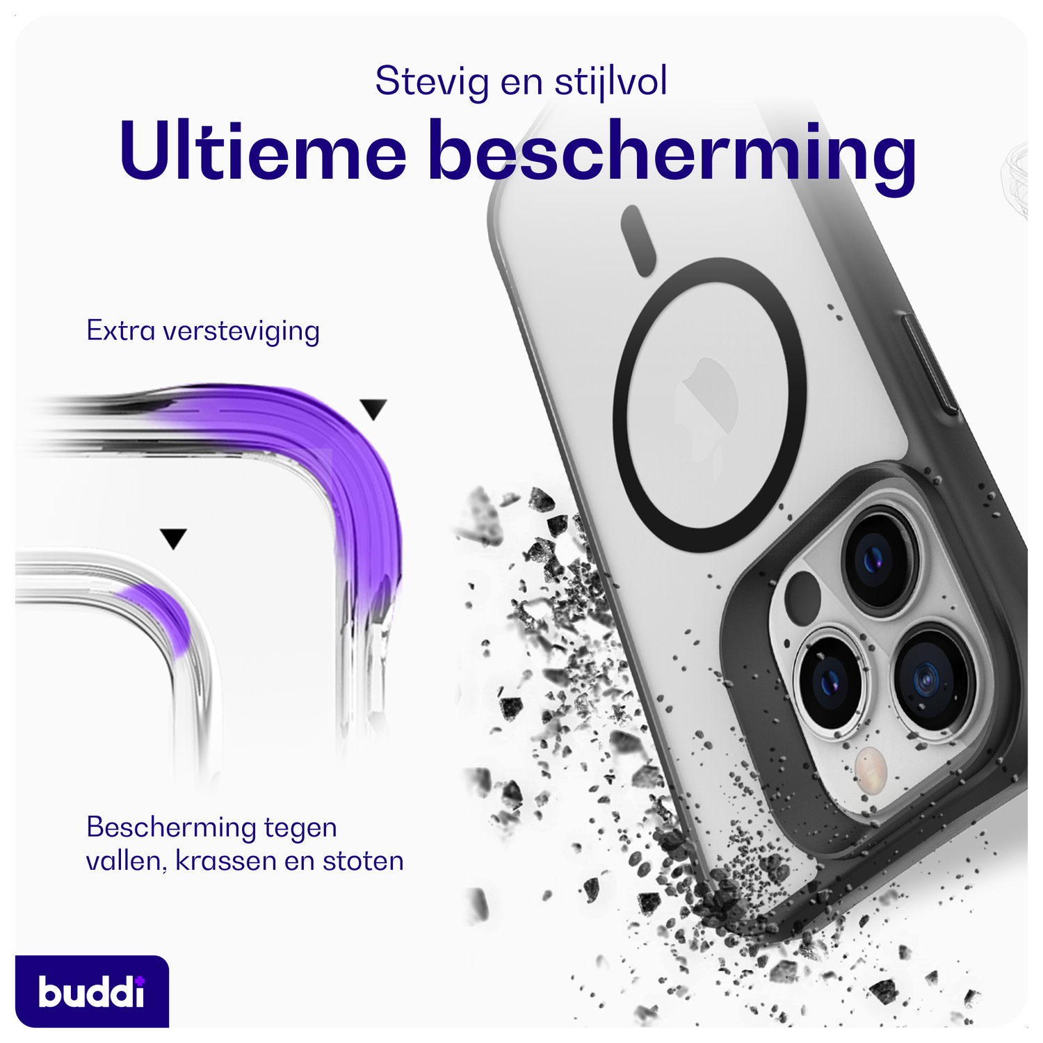Buddi Hybrid Apple iPhone 13 Pro Hoesje MagSafe Back Cover Matte Zwart afbeelding 2