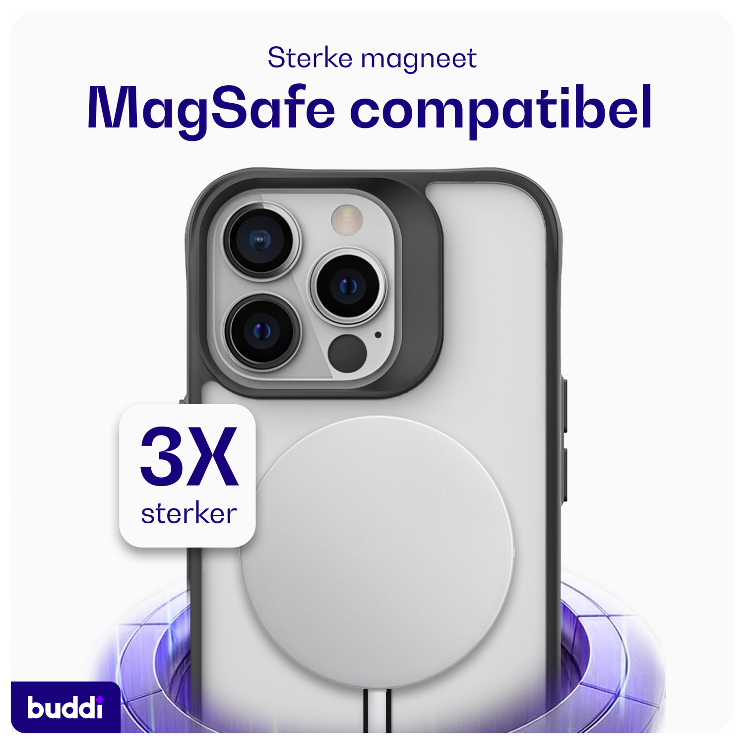 Buddi Hybrid Apple iPhone 13 Pro Hoesje MagSafe Back Cover Matte Zwart afbeelding 4