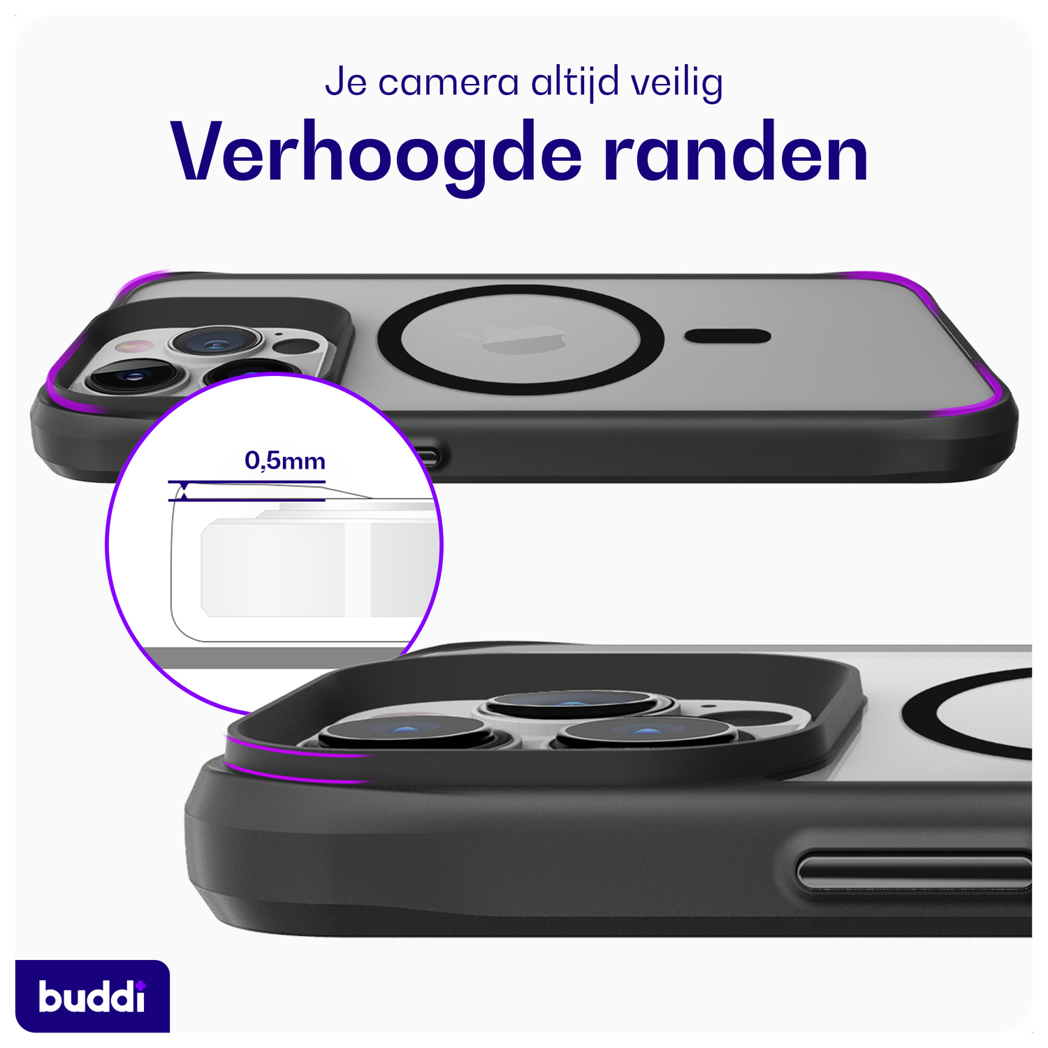 Buddi Hybrid Apple iPhone 13 Pro Hoesje MagSafe Back Cover Matte Zwart afbeelding 5