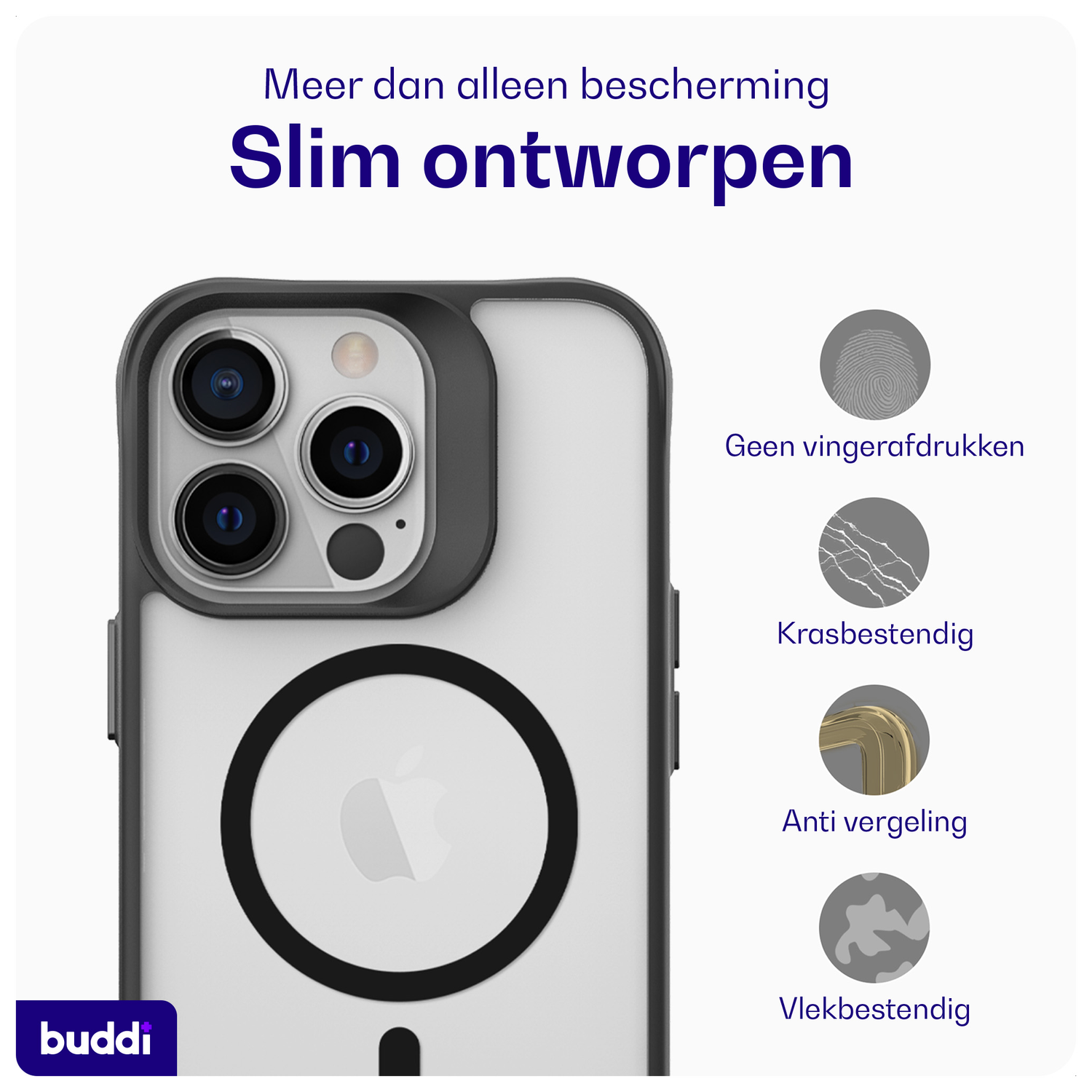 Buddi Hybrid Apple iPhone 13 Pro Hoesje MagSafe Back Cover Matte Zwart afbeelding 6