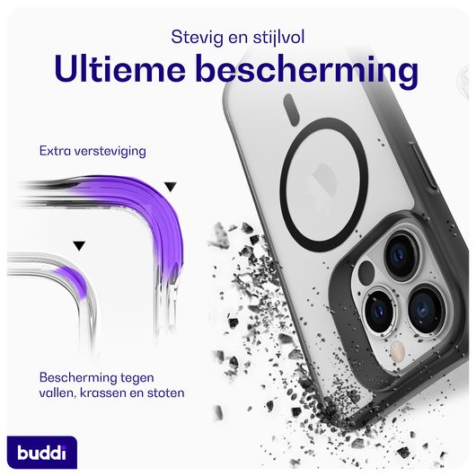 Buddi Hybrid Apple iPhone 13 Pro Hoesje MagSafe Back Cover Matte Zwart afbeelding 2