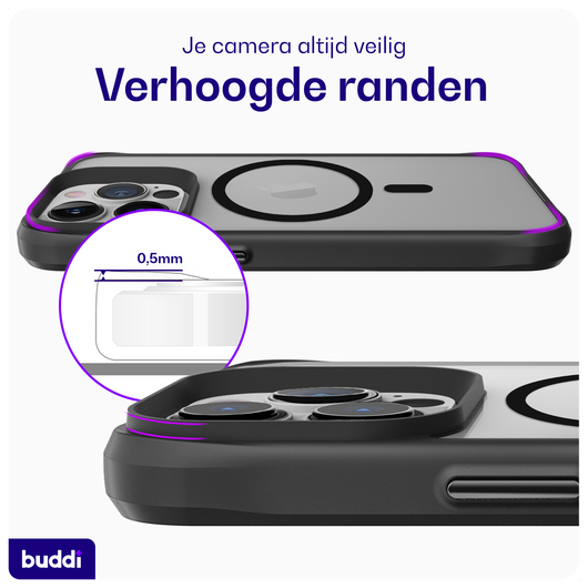 Buddi Hybrid Apple iPhone 13 Pro Hoesje MagSafe Back Cover Matte Zwart afbeelding 5