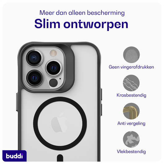 Buddi Hybrid Apple iPhone 13 Pro Hoesje MagSafe Back Cover Matte Zwart afbeelding 6