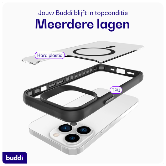 Buddi Hybrid Apple iPhone 13 Pro Hoesje MagSafe Back Cover Matte Zwart afbeelding 7