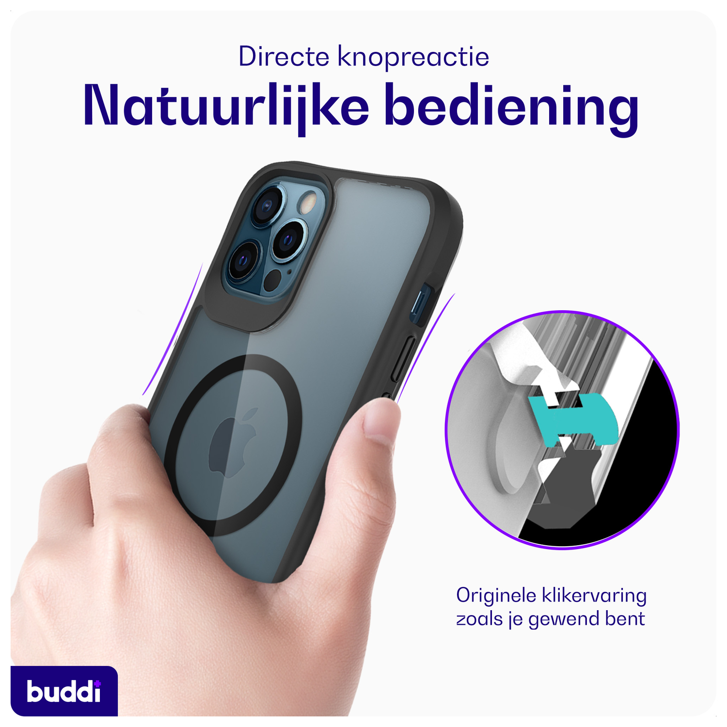 Buddi Hybrid Apple iPhone 12 / 12 Pro Hoesje MagSafe Transparant Zwart afbeelding 4