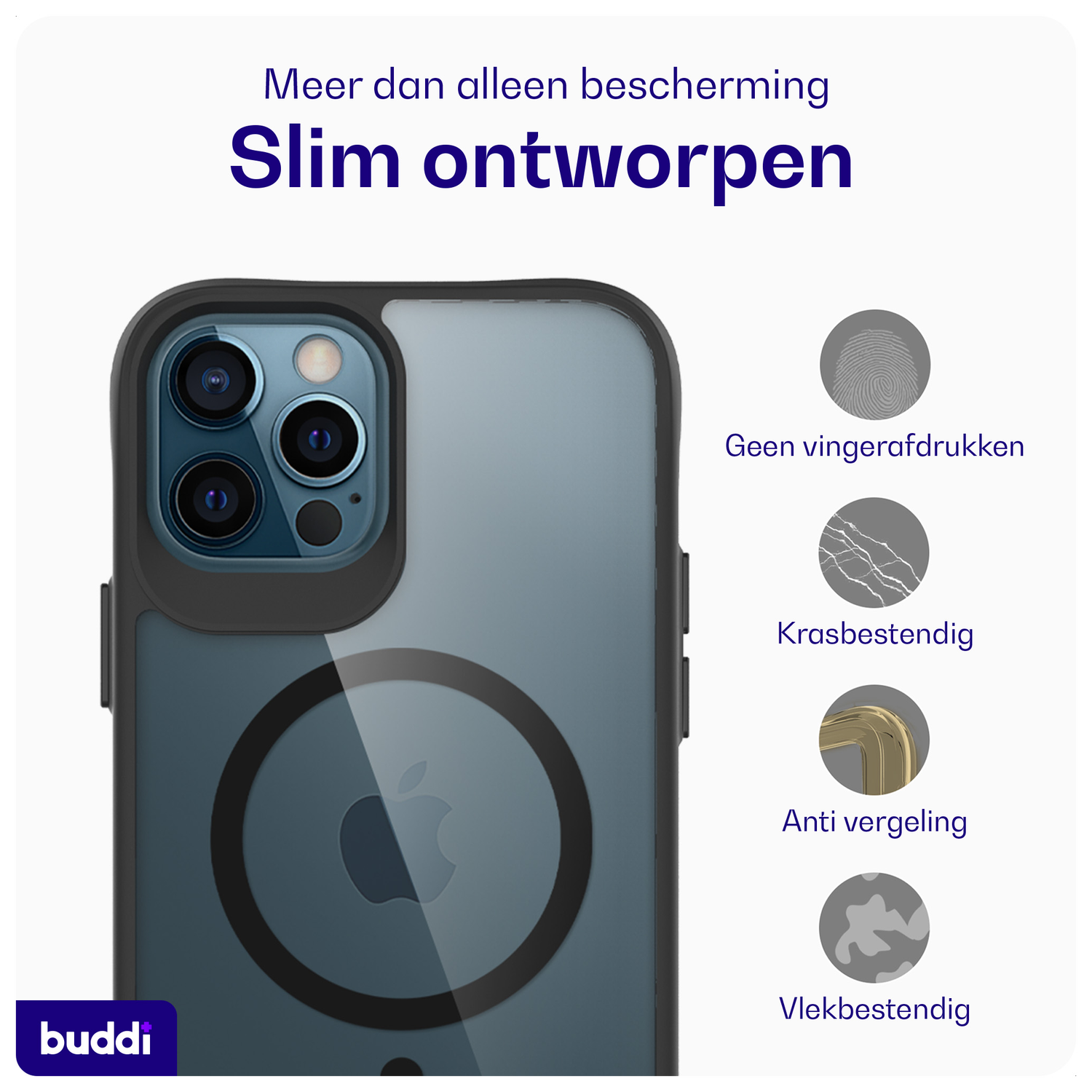 Buddi Hybrid Apple iPhone 12 / 12 Pro Hoesje MagSafe Transparant Zwart afbeelding 6