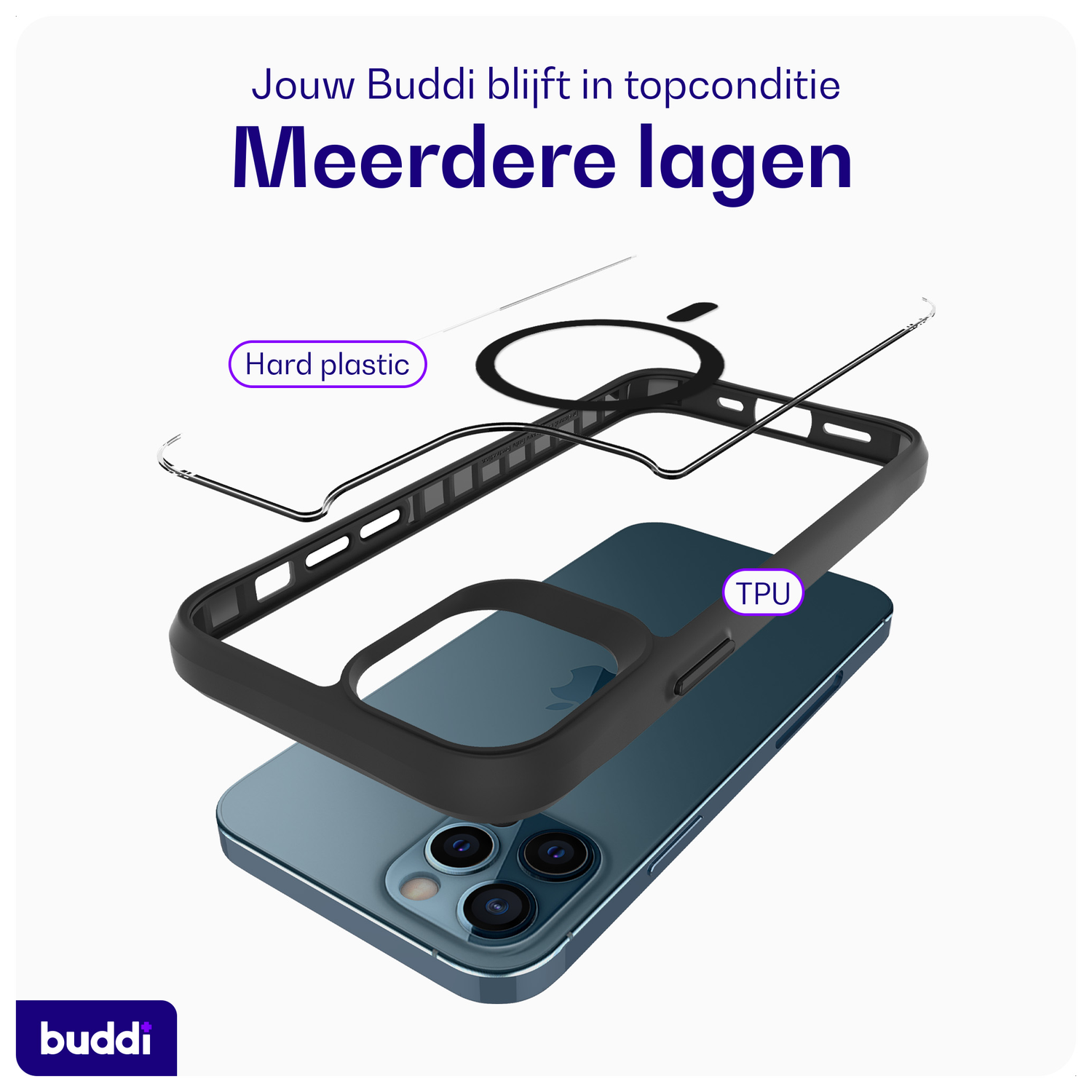 Buddi Hybrid Apple iPhone 12 / 12 Pro Hoesje MagSafe Transparant Zwart afbeelding 7