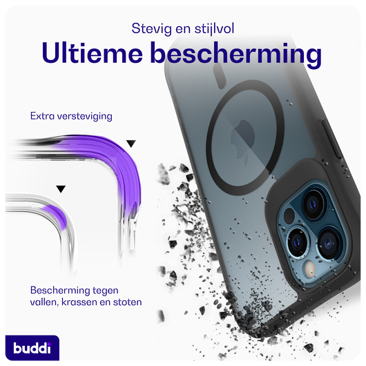 Buddi Hybrid Apple iPhone 12 / 12 Pro Hoesje MagSafe Transparant Zwart afbeelding 2