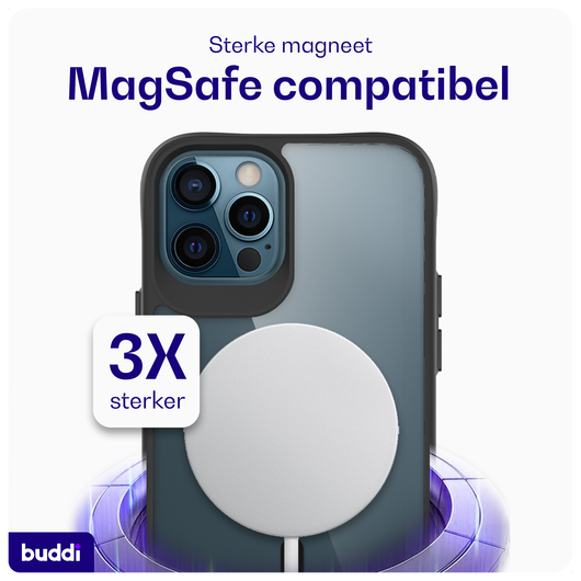 Buddi Hybrid Apple iPhone 12 / 12 Pro Hoesje MagSafe Transparant Zwart afbeelding 3
