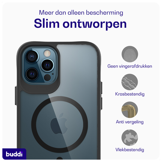 Buddi Hybrid Apple iPhone 12 / 12 Pro Hoesje MagSafe Transparant Zwart afbeelding 6