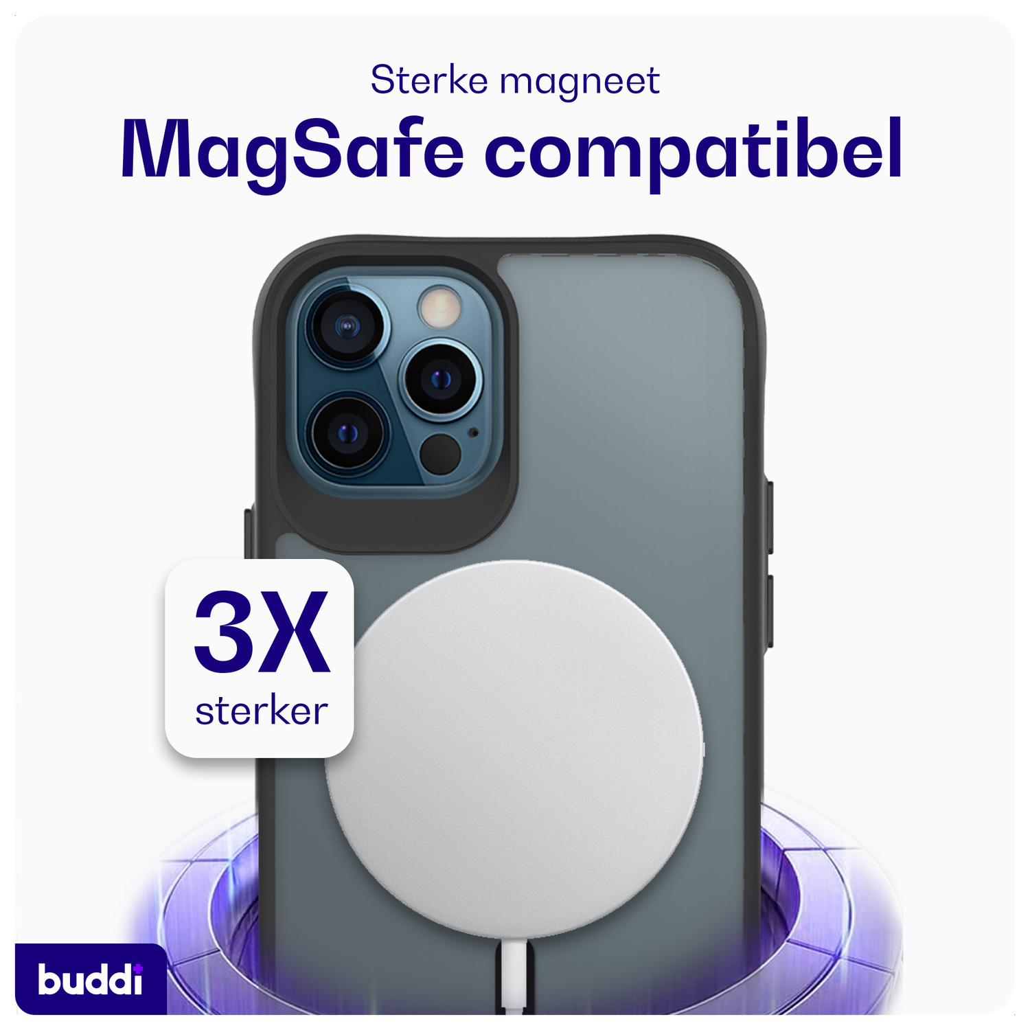 Buddi Hybrid Apple iPhone 12 / 12 Pro Hoesje MagSafe Back Cover Matte Zwart afbeelding 3
