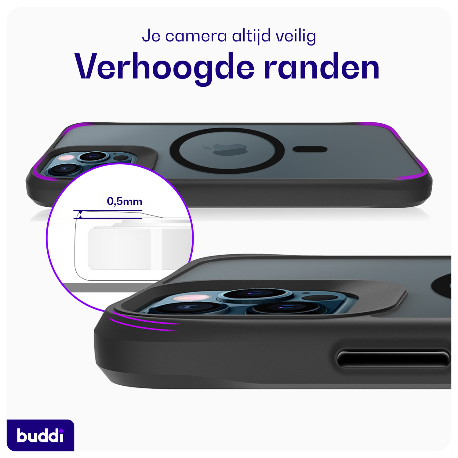 Buddi Hybrid Apple iPhone 12 / 12 Pro Hoesje MagSafe Back Cover Matte Zwart afbeelding 5