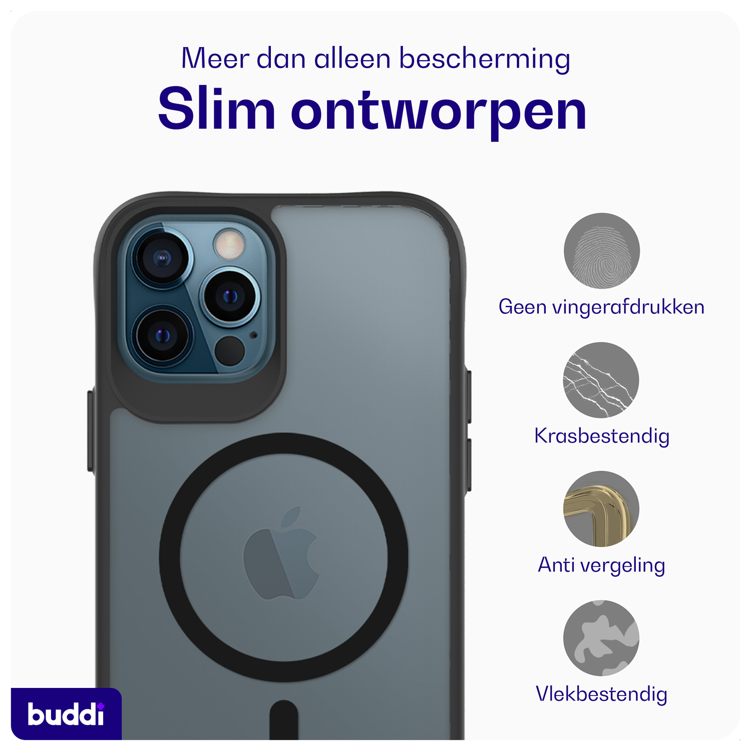 Buddi Hybrid Apple iPhone 12 / 12 Pro Hoesje MagSafe Back Cover Matte Zwart afbeelding 6