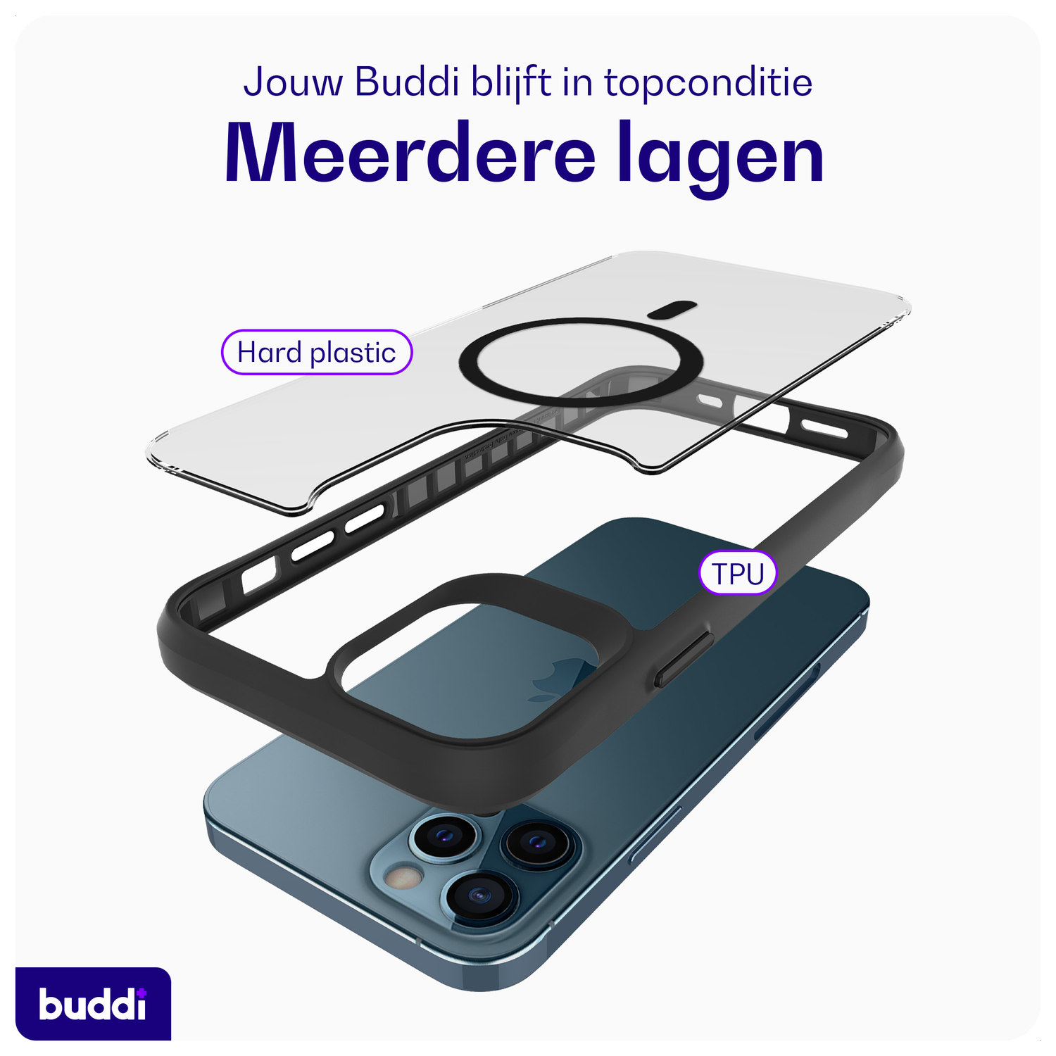 Buddi Hybrid Apple iPhone 12 / 12 Pro Hoesje MagSafe Back Cover Matte Zwart afbeelding 7