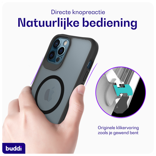 Buddi Hybrid Apple iPhone 12 / 12 Pro Hoesje MagSafe Back Cover Matte Zwart afbeelding 4