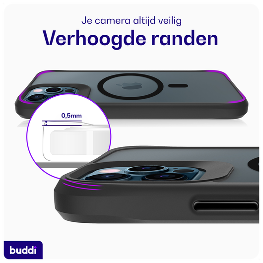 Buddi Hybrid Apple iPhone 12 / 12 Pro Hoesje MagSafe Back Cover Matte Zwart afbeelding 5