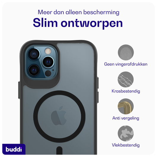 Buddi Hybrid Apple iPhone 12 / 12 Pro Hoesje MagSafe Back Cover Matte Zwart afbeelding 6