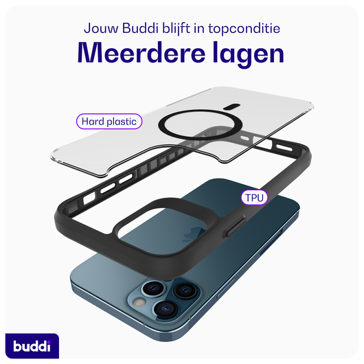 Buddi Hybrid Apple iPhone 12 / 12 Pro Hoesje MagSafe Back Cover Matte Zwart afbeelding 7