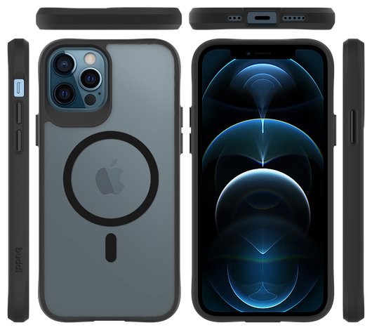 Buddi Hybrid Apple iPhone 12 / 12 Pro Hoesje MagSafe Back Cover Matte Zwart afbeelding 9