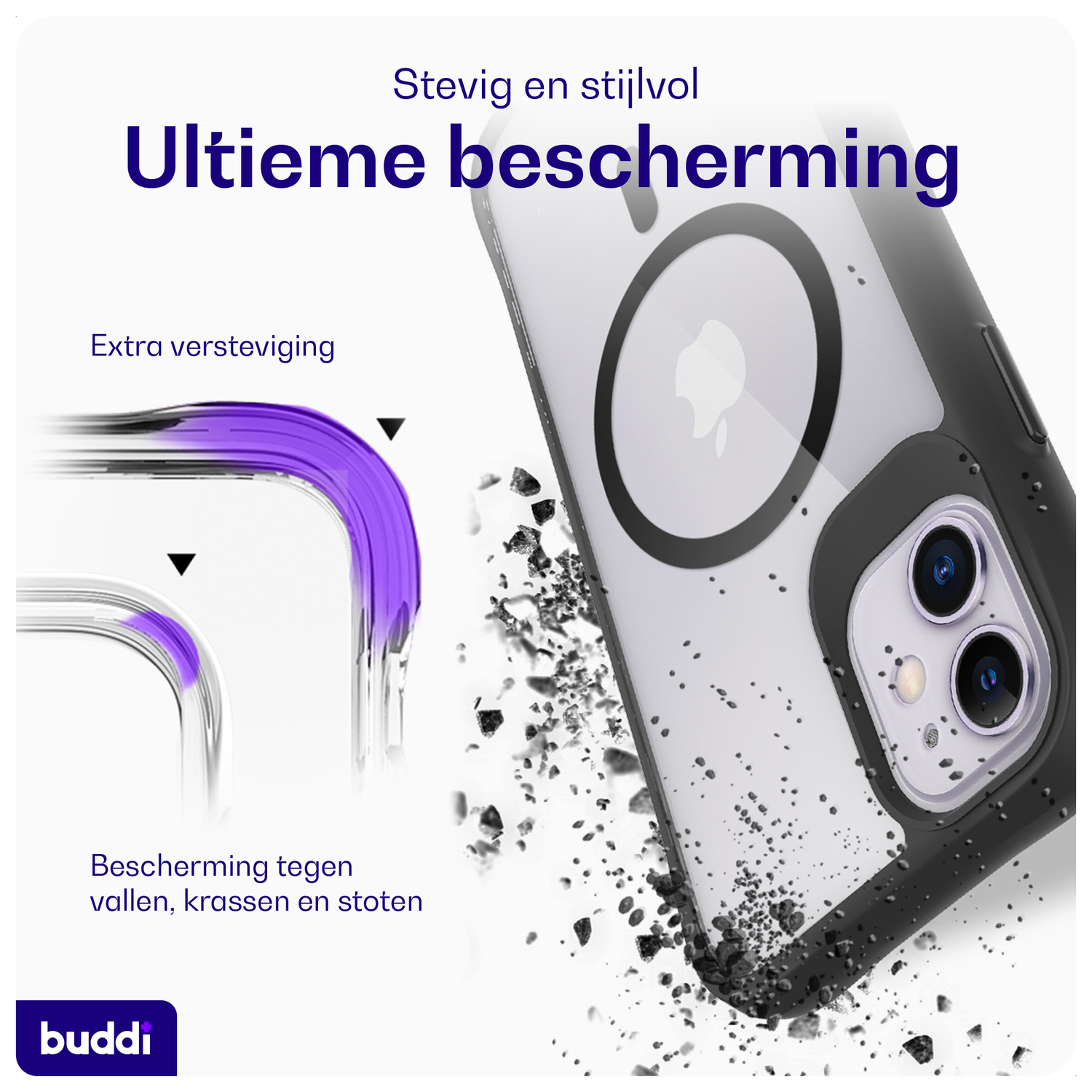 Buddi Hybrid Apple iPhone 11 Hoesje MagSafe Back Cover Transparant Zwart afbeelding 2