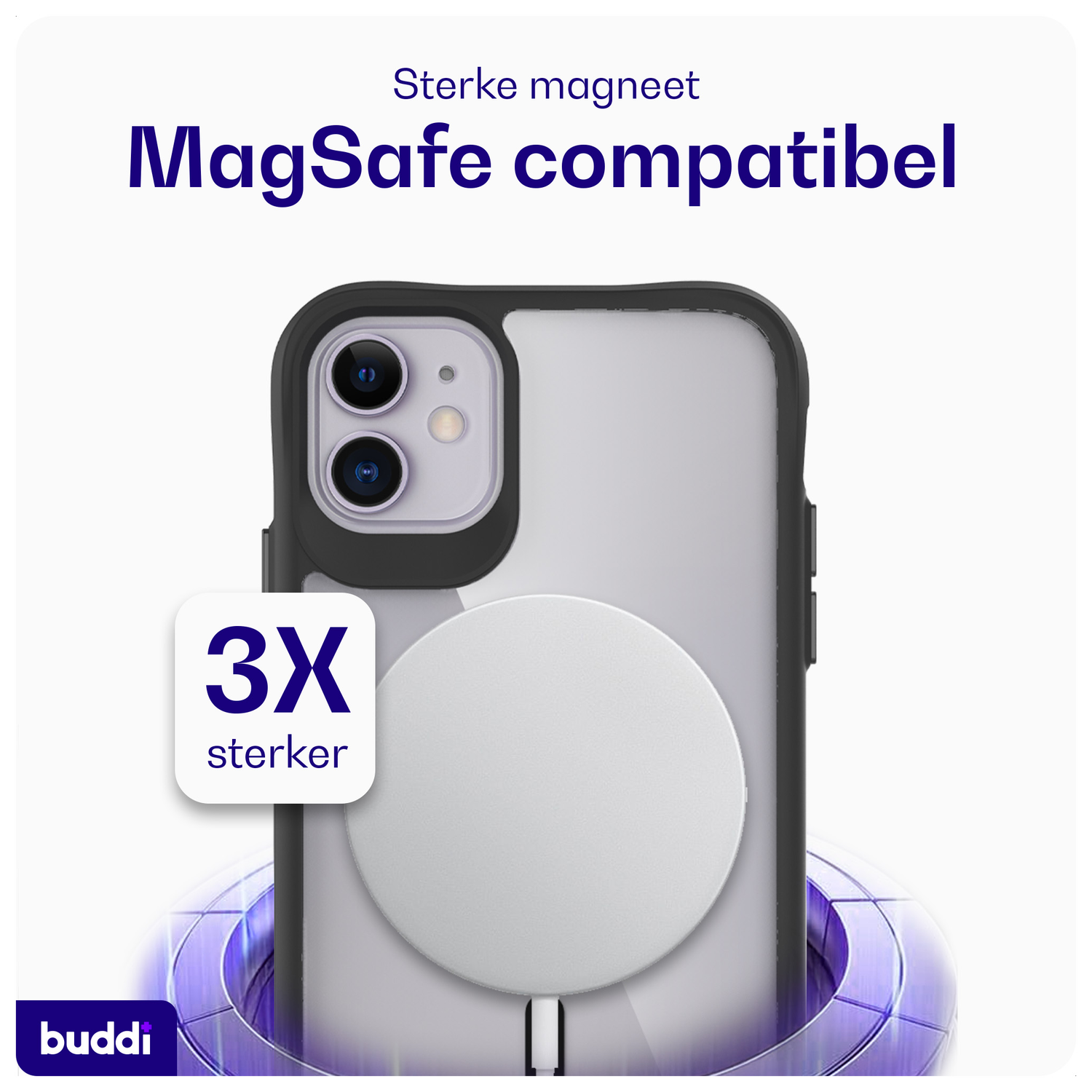 Buddi Hybrid Apple iPhone 11 Hoesje MagSafe Back Cover Transparant Zwart afbeelding 3