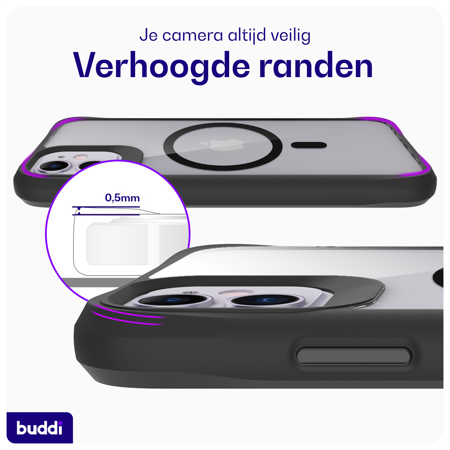 Buddi Hybrid Apple iPhone 11 Hoesje MagSafe Back Cover Transparant Zwart afbeelding 5
