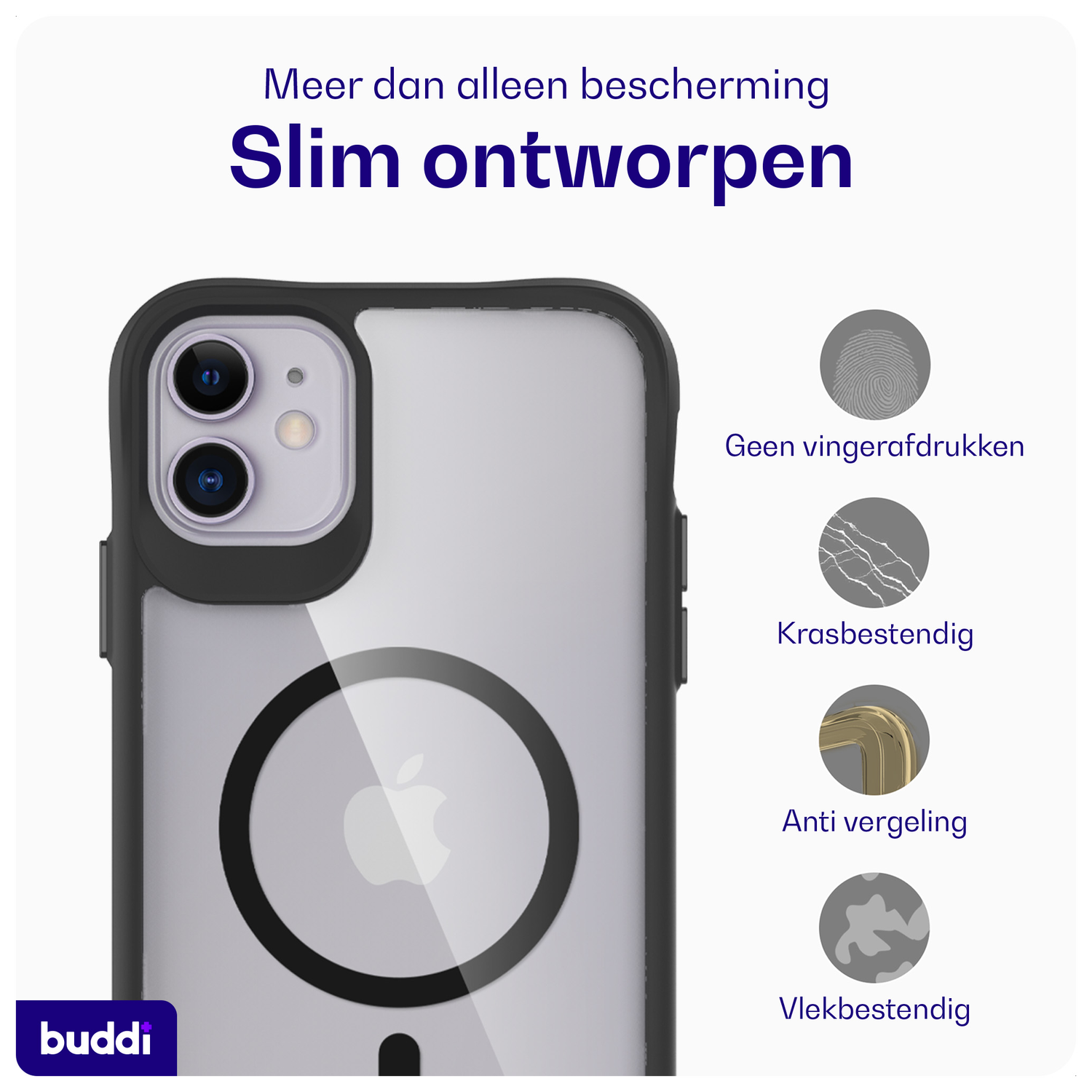 Buddi Hybrid Apple iPhone 11 Hoesje MagSafe Back Cover Transparant Zwart afbeelding 6